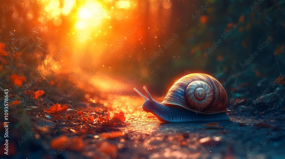 A lone snail ventures on a sunlit autumn path, surrounded by vibrant, fallen leaves, embodying persistence, patience, and the gentle pace of life in nature. A lone snail ventures on a sunlit autumn path, surrounded by vibrant, fallen leaves, embodying persistence, patience, and the gentle pace of life in nature.
