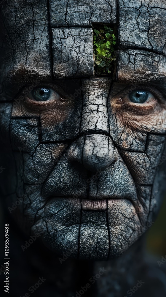 A close up of a man's face with a plant growing out of it A close up of a man's face with a plant growing out of it