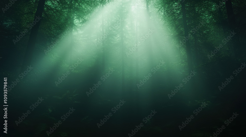 A forest with sunlight shining through the trees A forest with sunlight shining through the trees