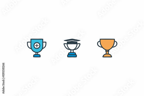Set of Trophy icon logo vector template, Education icon concepts on white.
