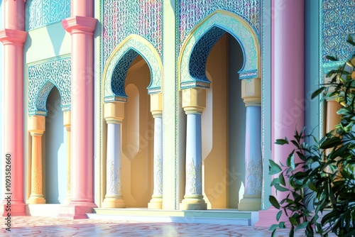 Colorful Islamic-themed 3D rendered wallpaper, blending tradition with modern aesthetics photo