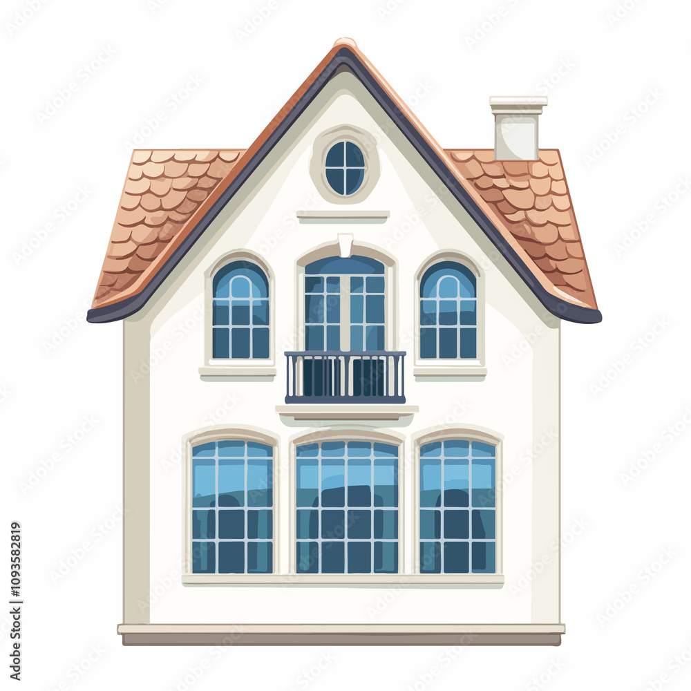 Fototapeta premium Modern House Vector Illustration with Big Window Isolated on White Background