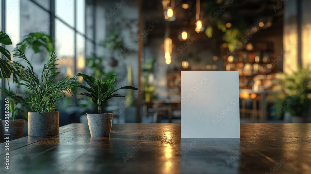 blank white paper mockup in table tent on glass light blur office background, empty poster, advertisement template, menu in cafe, sign, copy space, place for text blank white paper mockup in table tent on glass light blur office background, empty poster, advertisement template, menu in cafe, sign, copy space, place for text