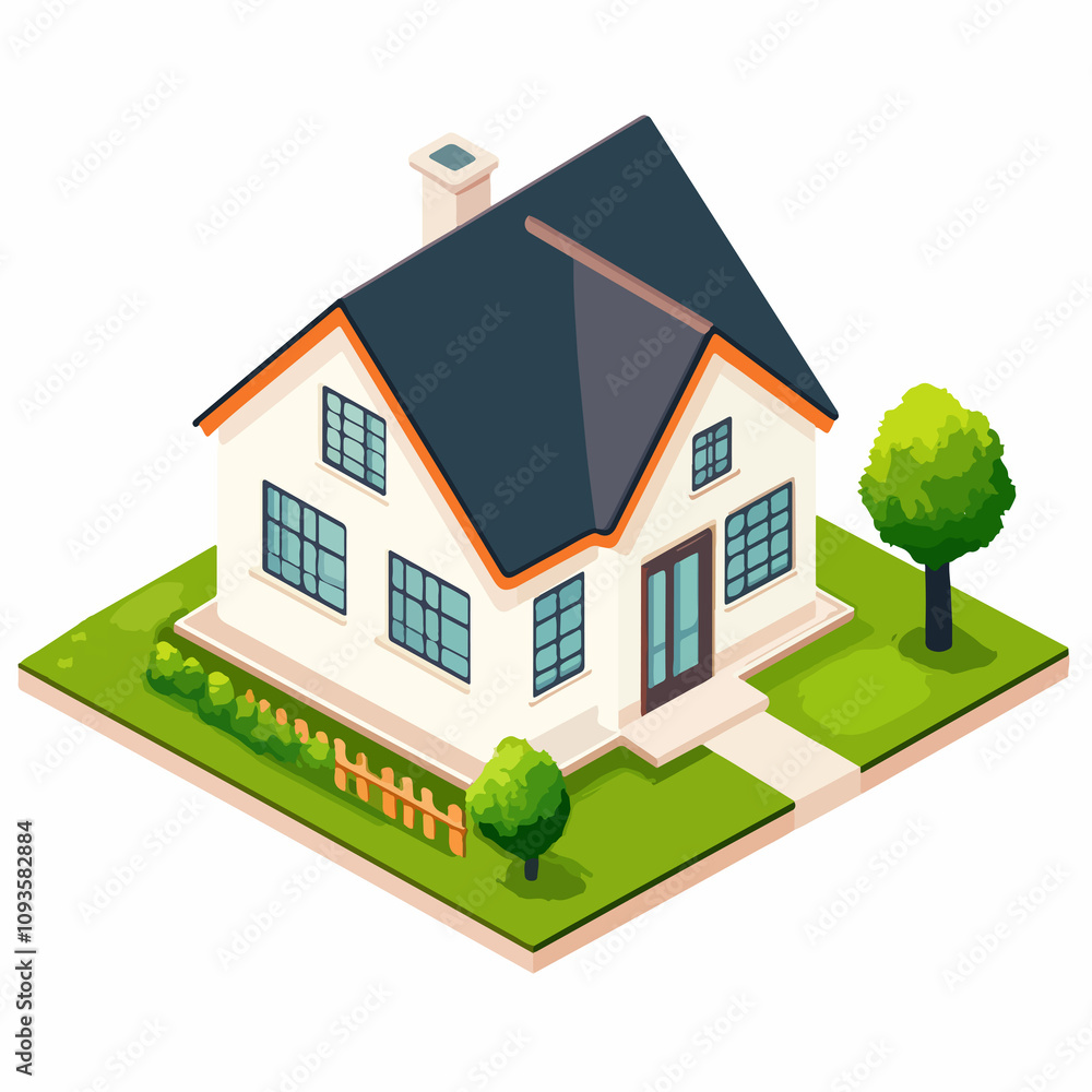 Modern Isometric House Real Estate Vector Illustration Modern Isometric House Real Estate Vector Illustration
