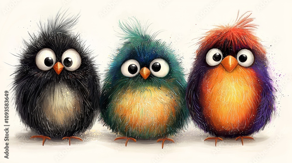 Fototapeta premium A group of three colorful birds sitting next to each other