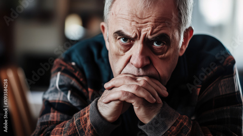 Senior man anxiously waiting for medical exam results