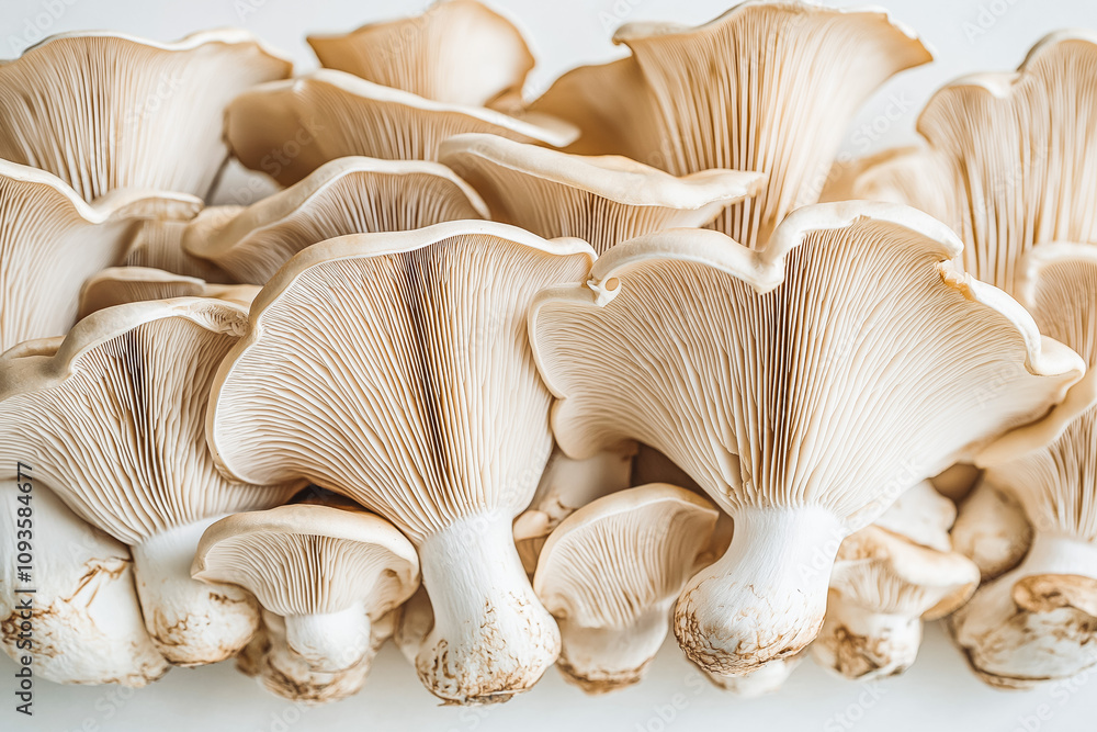 Fresh Oyster Mushrooms on a White Background Fresh Oyster Mushrooms on a White Background