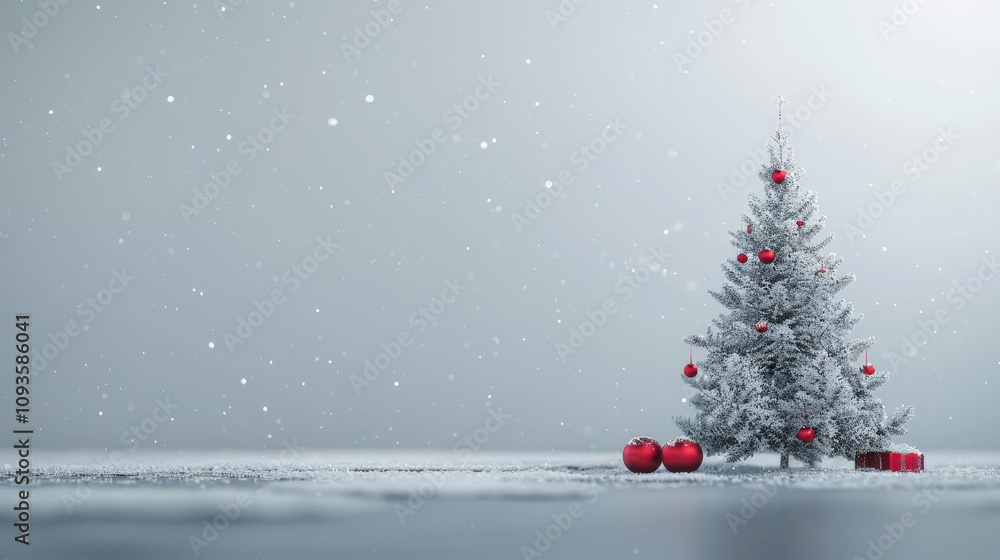 christmas snow background with red balls and tree christmas snow background with red balls and tree