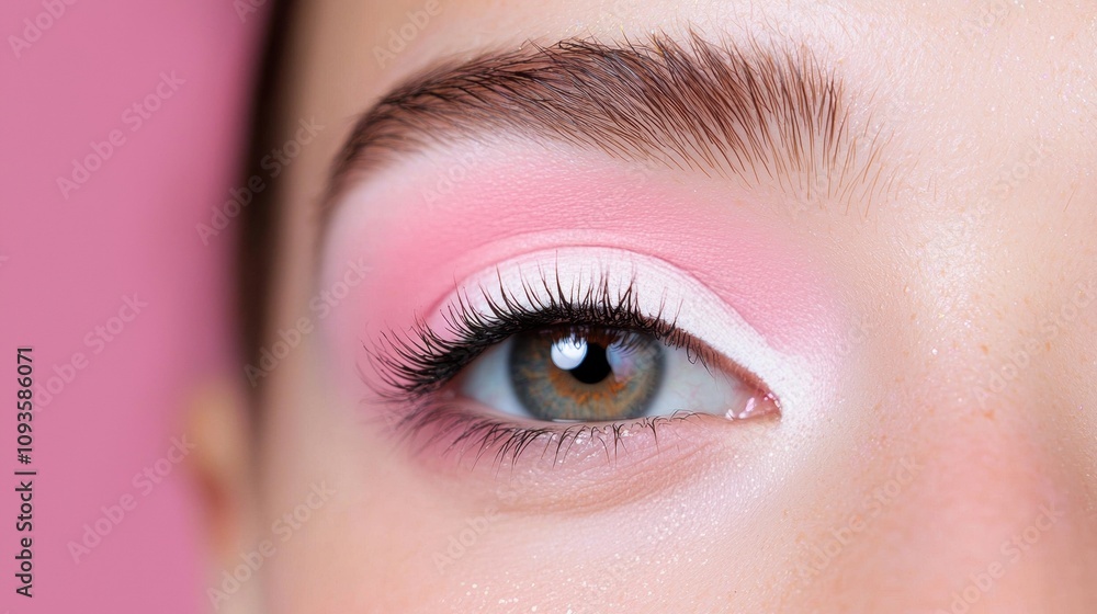 A woman with pink and white eye makeup A woman with pink and white eye makeup