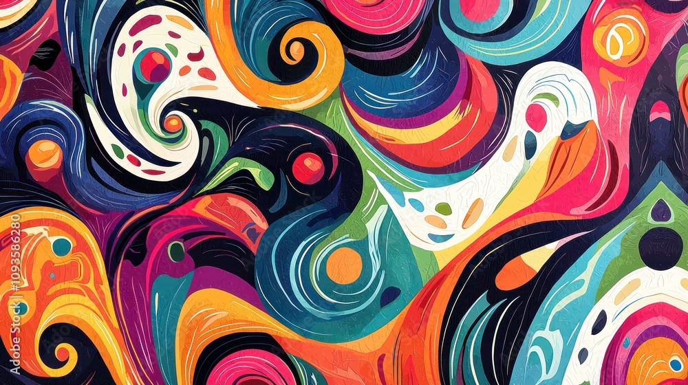 Fototapeta premium Captivating abstract pattern formed by colorful swirls and shapes, perfect for vibrant wall designs
