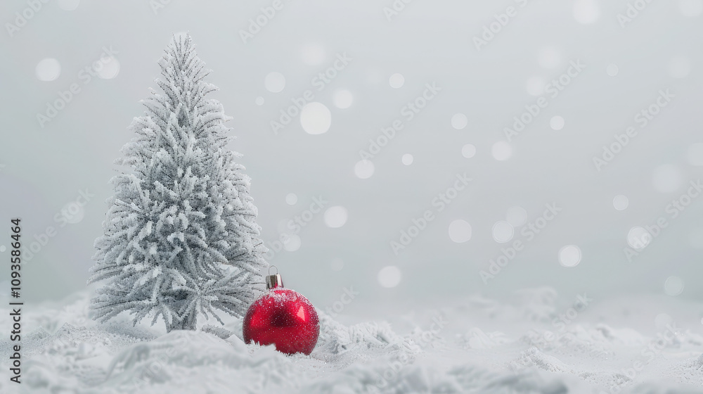 christmas snow background with red balls and tree christmas snow background with red balls and tree