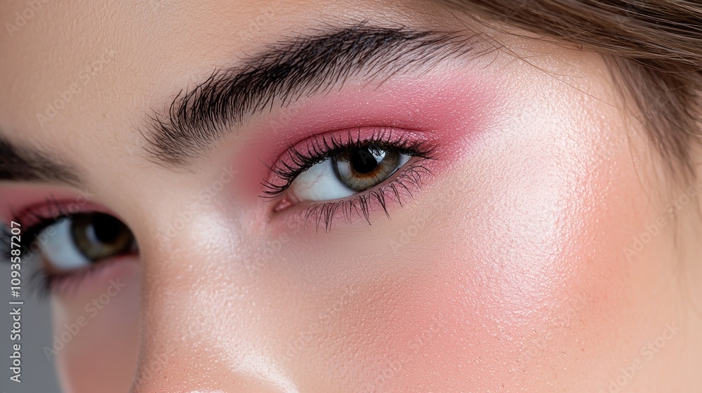 Fototapeta premium A woman with pink eye shadow and brown eyes