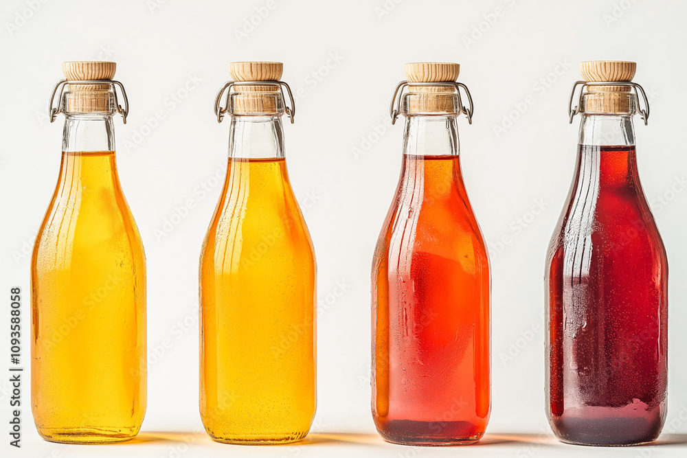 Glass bottles of squeezed juice isolated on white background Glass bottles of squeezed juice isolated on white background