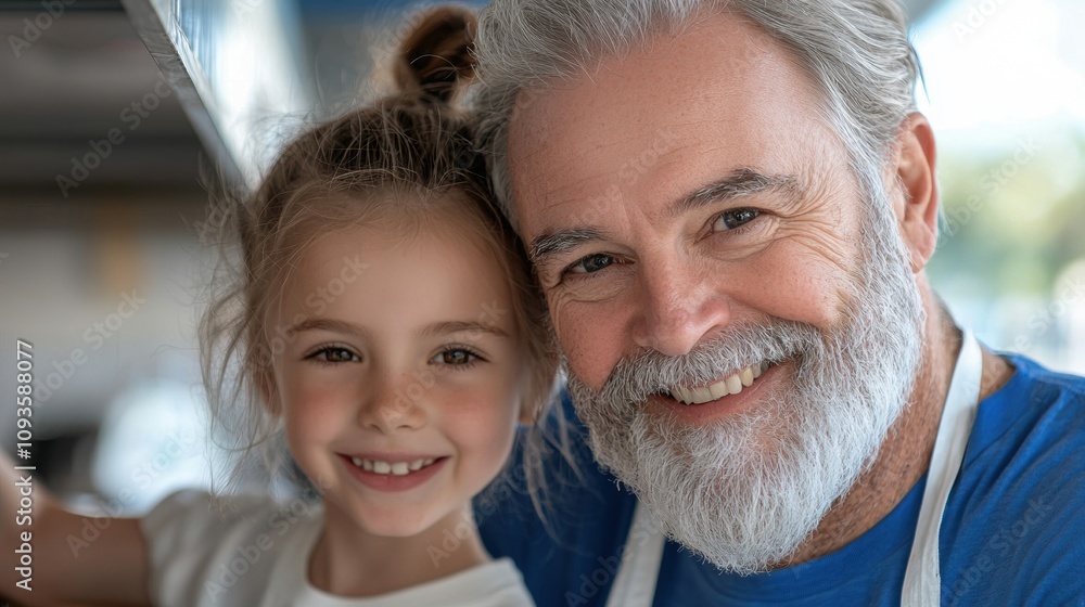 A man and a little girl are smiling at the camera A man and a little girl are smiling at the camera