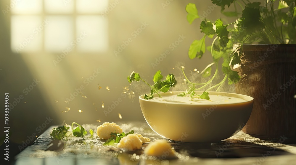 Creamy Cauliflower Soup with Fresh Cilantro Garnish Creamy Cauliflower Soup with Fresh Cilantro Garnish
