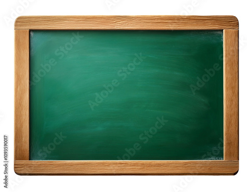 Blank green chalkboard on a white background, ideal for educational use or presentations 