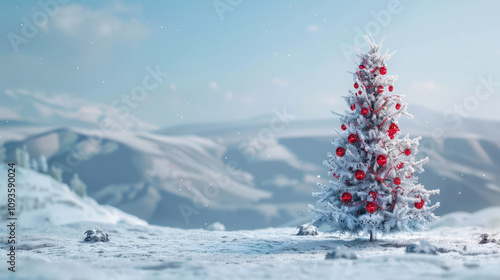 Wallpaper Mural christmas snow background with red balls and tree Torontodigital.ca