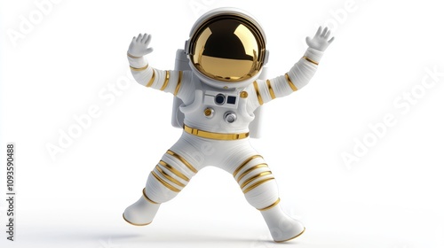 A playful astronaut figure with a shiny helmet and white suit, striking a dynamic pose.