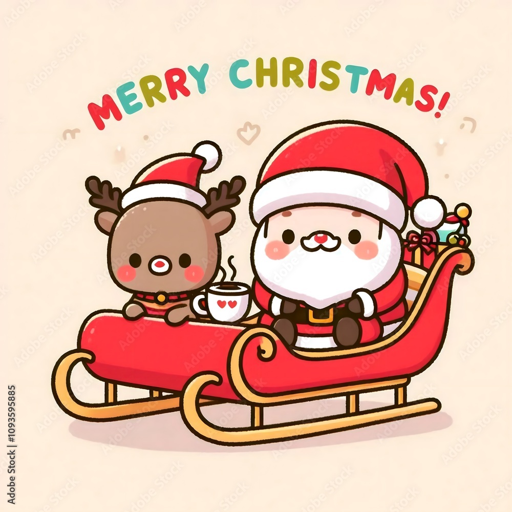 vector santa and reindeer riding a train with the words merry christmas vector santa and reindeer riding a train with the words merry christmas