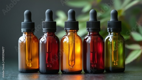 Aromatic Herbal Oils in Colorful Glass Bottles for Wellness