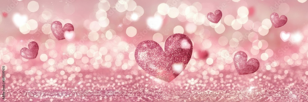 Floating hearts of different sizes on a pink shiny background with soft lighting effects and a beautiful bokeh effect, the banner is perfect for celebrating or expressing love. Floating hearts of different sizes on a pink shiny background with soft lighting effects and a beautiful bokeh effect, the banner is perfect for celebrating or expressing love.
