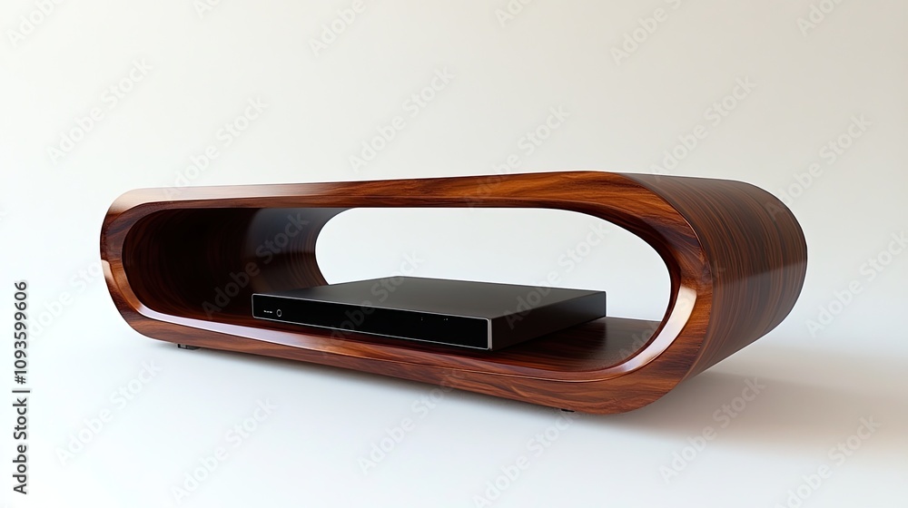 Modern Wooden Media Console With Black Device Modern Wooden Media Console With Black Device