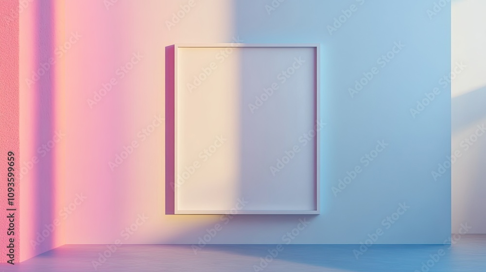 Blank white frame on pastel wall with sunlight. Blank white frame on pastel wall with sunlight.