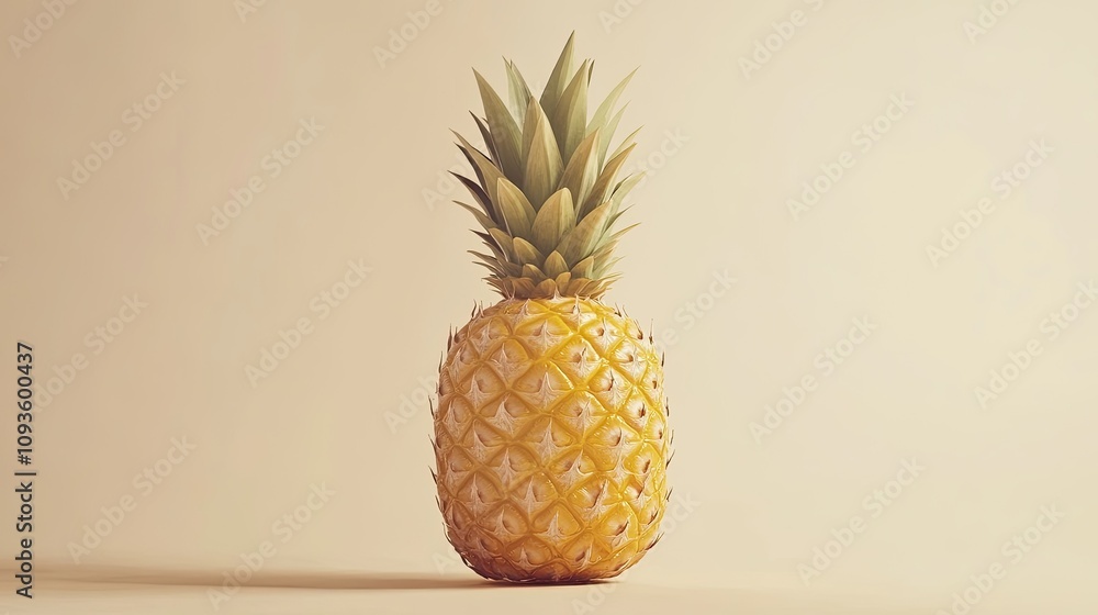 A Single Ripe Pineapple on a Beige Background A Single Ripe Pineapple on a Beige Background