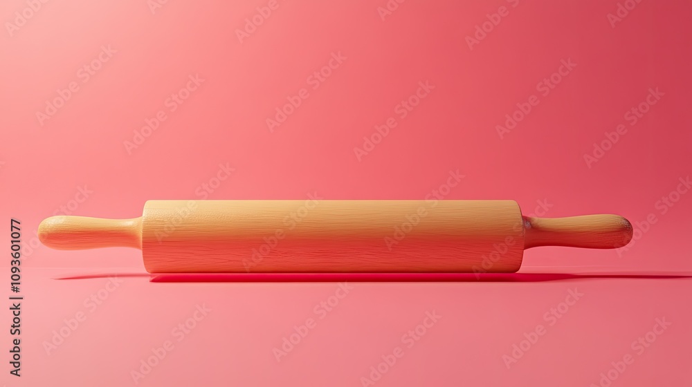 A Pale Yellow Rolling Pin on Pink Background A Pale Yellow Rolling Pin on Pink Background