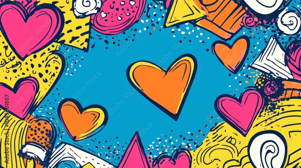 Fototapeta premium Vibrant Abstract Hearts Doodle Art: A Colorful Explosion of Love and Creativity