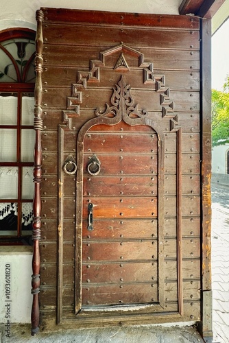 An Ottoman style door of an old house in Mugla, Turkey