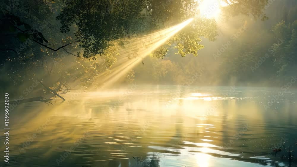 A serene river scene with wispy morning mist and golden sunlight filtering through the trees, Wisps of luminous mist drifting across a peaceful scene A serene river scene with wispy morning mist and golden sunlight filtering through the trees, Wisps of luminous mist drifting across a peaceful scene
