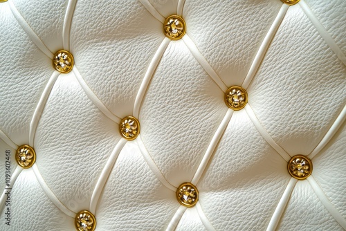 White diamond-patterned embossed leather design with golden details for luxurious decor photo