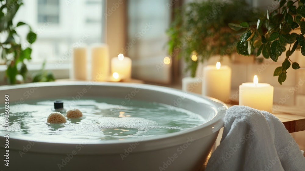 Fototapeta premium Relaxing bath with essential oils and candles