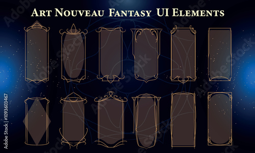 Set of Art Nouveau Fantasy Elements for user interface, poster, video. Fantasy magic HUD. Template for rpg game interface. Vector Illustration EPS10