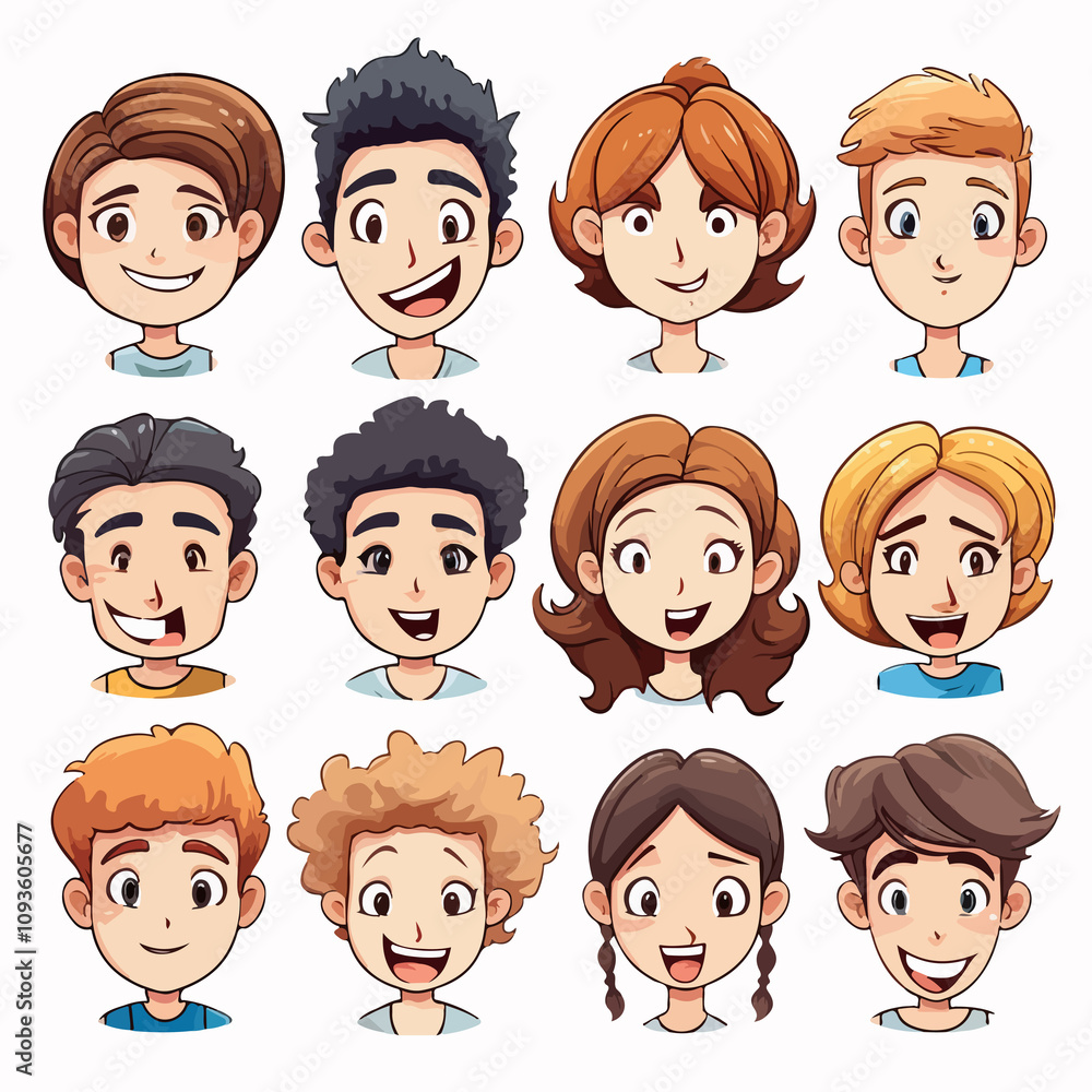 Diverse Faces Illustration on White Background Diverse Faces Illustration on White Background