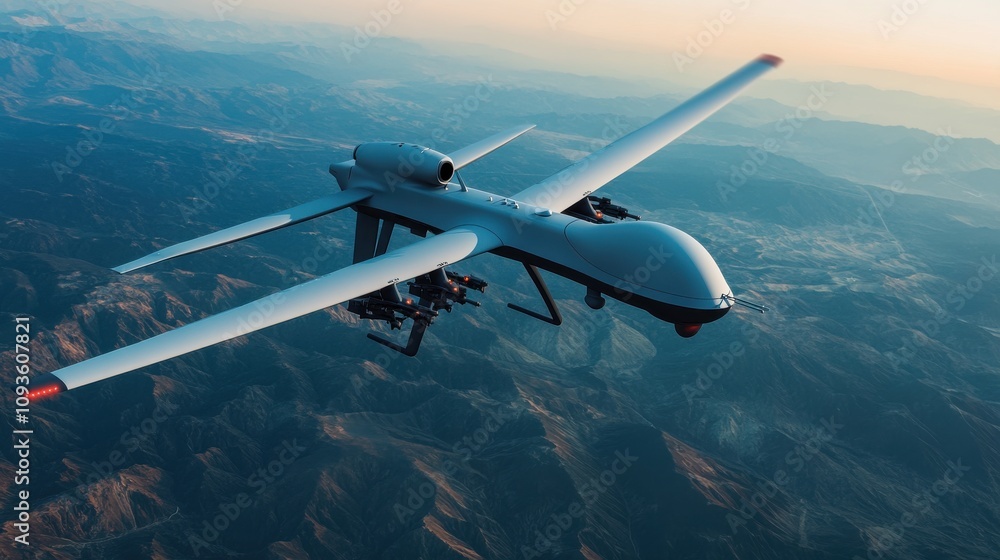 Naklejka premium Military Drone in High Altitude Surveillance Operation