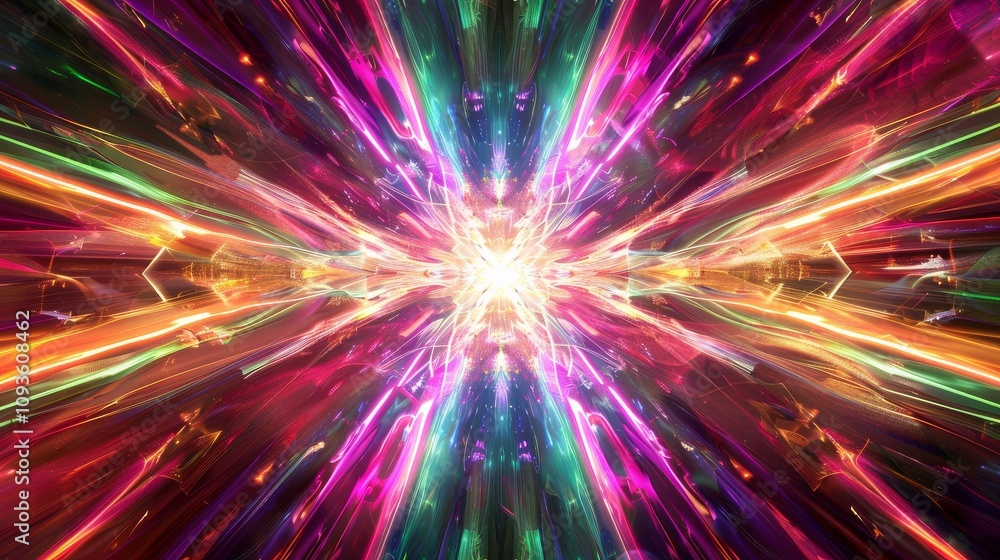 Fototapeta premium Abstract neon lines on a cosmic backdrop, Spacious white space in the center