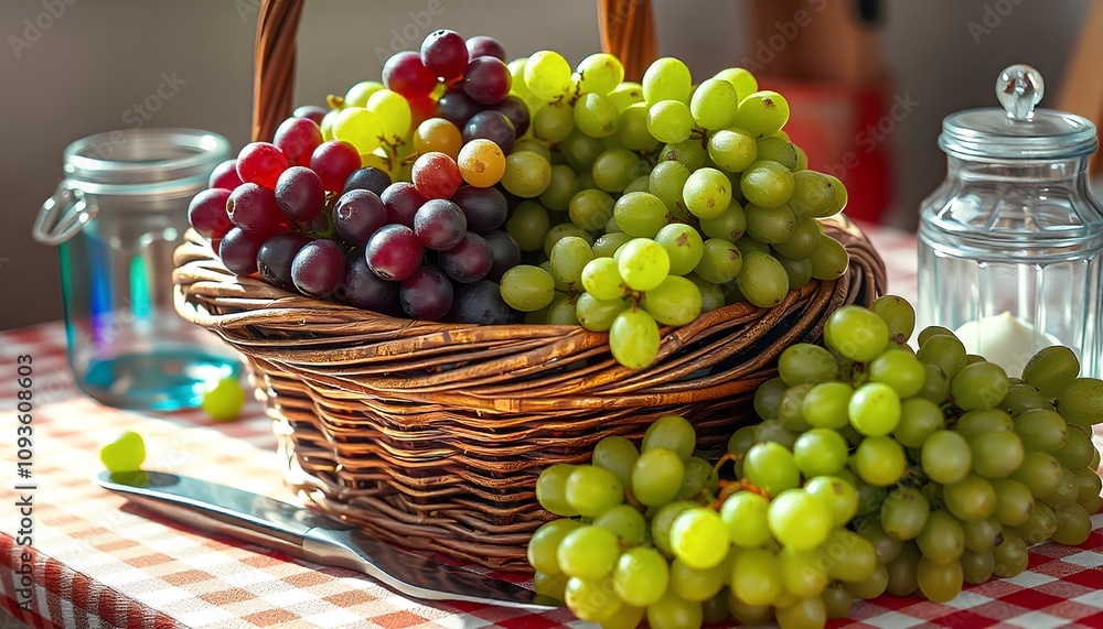 grapes in a basket. Generative AI grapes in a basket. Generative AI