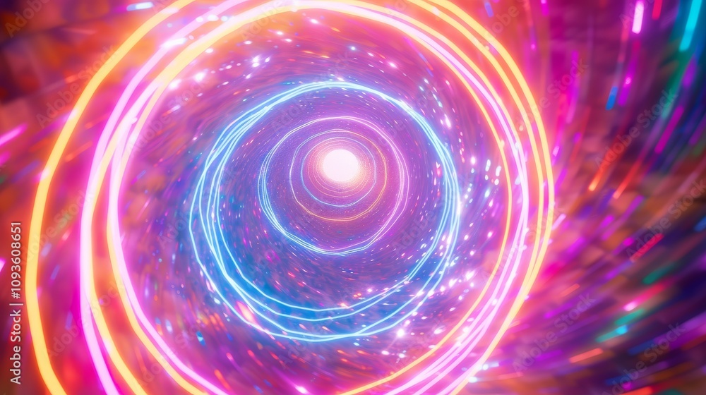 Abstract neon lines on a cosmic backdrop, Spacious white space in the center Abstract neon lines on a cosmic backdrop, Spacious white space in the center