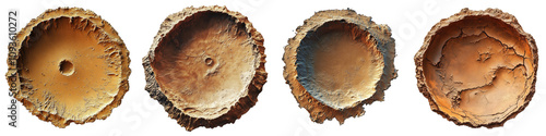 Mars Crater – A Bowl-Shaped Depression on the Surface of Mars, Created by Impacts from Asteroids and Comets Isolated on Clear White Background Highly Detailed