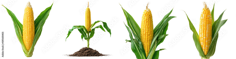 Maize Plant – The Tall Green Plant That Produces Corn, Symbolizing Agriculture and Harvest Isolated on Clear White Background Highly Detailed Maize Plant – The Tall Green Plant That Produces Corn, Symbolizing Agriculture and Harvest Isolated on Clear White Background Highly Detailed