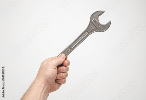 Wrench in hand on a white background