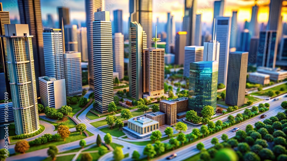 Fototapeta premium Stunning Futuristic Cityscape Model Showcasing Advanced Architecture and Innovative Urban Design Elements for Modern Living in a Vibrant, Lively Environment