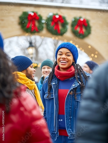 Native American student celebrates Christmas in a student village filled with Christmas spirit photo