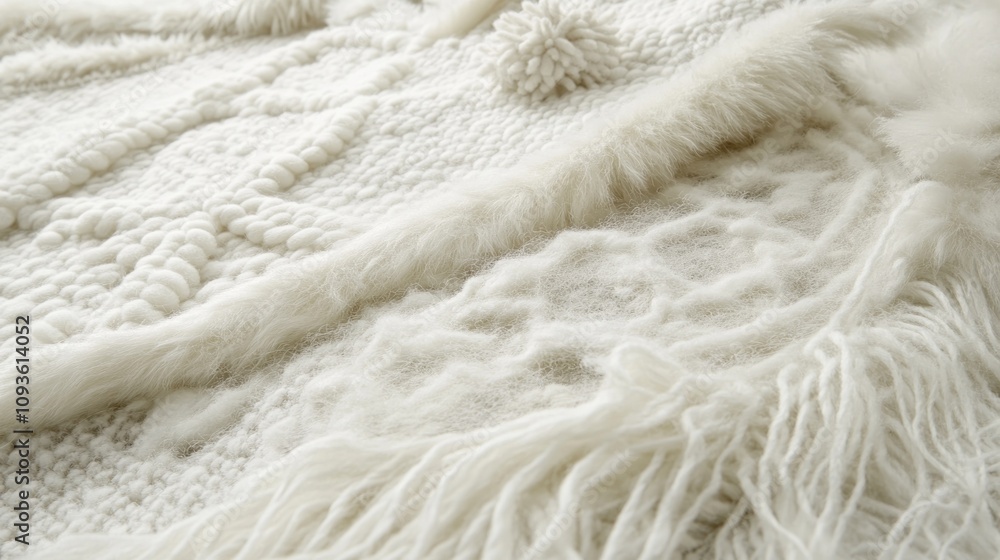 Luxurious White Knitted Throw Blanket with Fur Trim Luxurious White Knitted Throw Blanket with Fur Trim