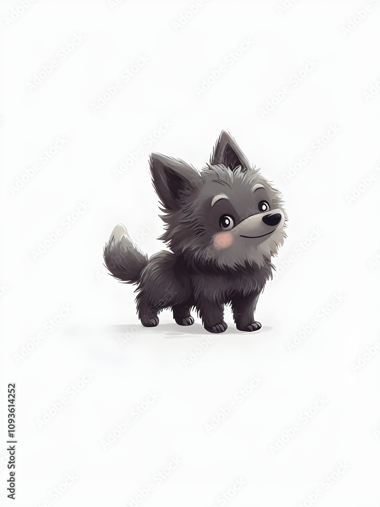 A simple cute style illustration of a werewolf with soft fur, big ears, and an adorable wagging tail A simple cute style illustration of a werewolf with soft fur, big ears, and an adorable wagging tail
