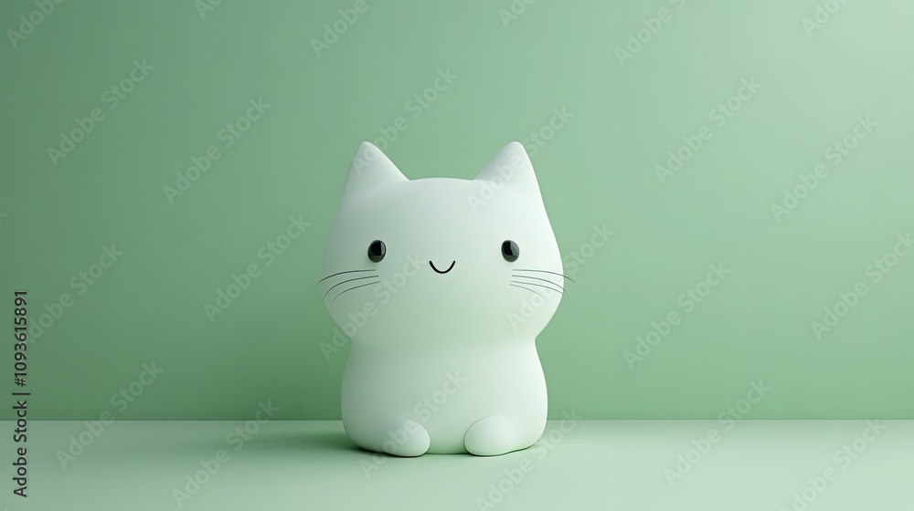 Cute cartoon white cat figurine on green background. Cute cartoon white cat figurine on green background.