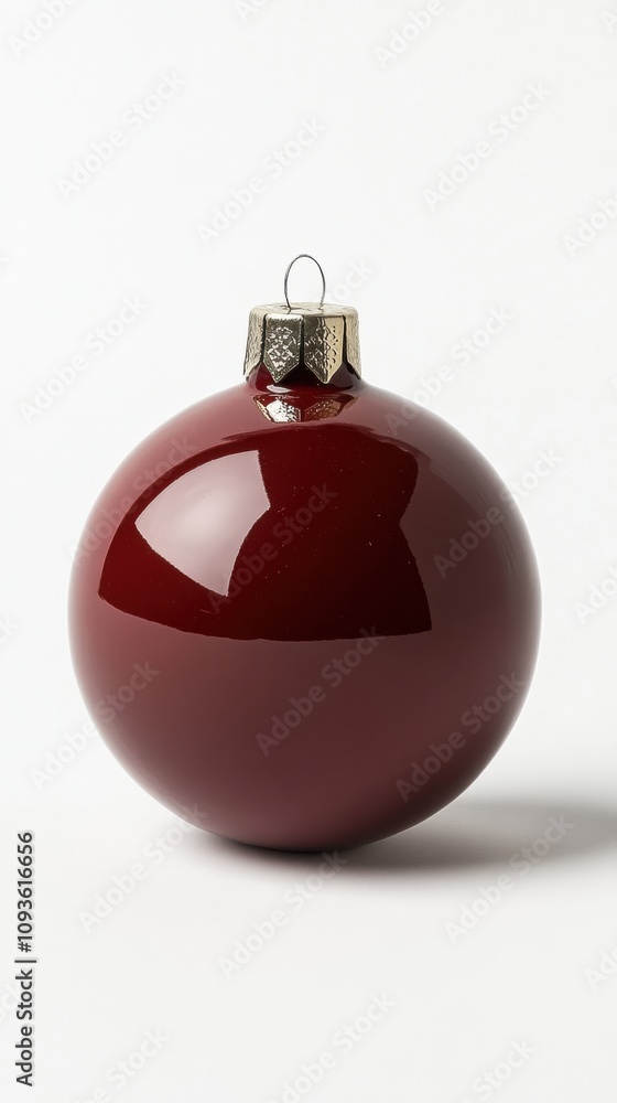 Wintery White Background with a Red Christmas Ornament Wintery White Background with a Red Christmas Ornament