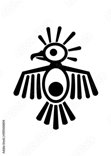 Aztec bird or Mayan and Inca tribal symbol, sacred deity. Ancient Mexican and Maya tribe sign of vulture or eagle. Vector tribal ethnic religious ritual idol isolated on white background